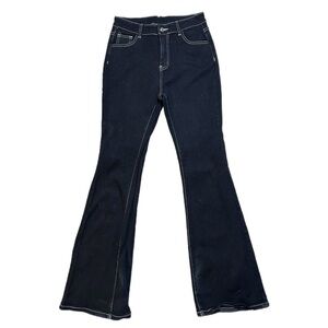 Shein Black & White Trimmed Flared Jeans With Butterfly Design